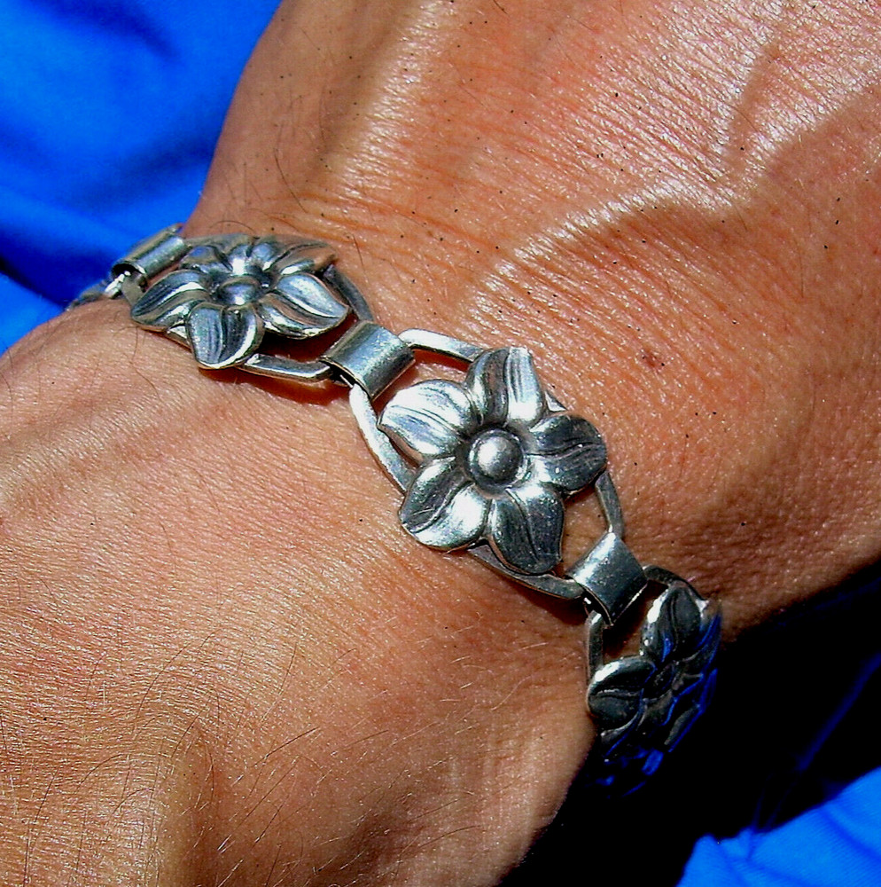 ORIGINAL Vintage Art Deco Design STERLING SILVER 925 Denmark Link panel Bracelet