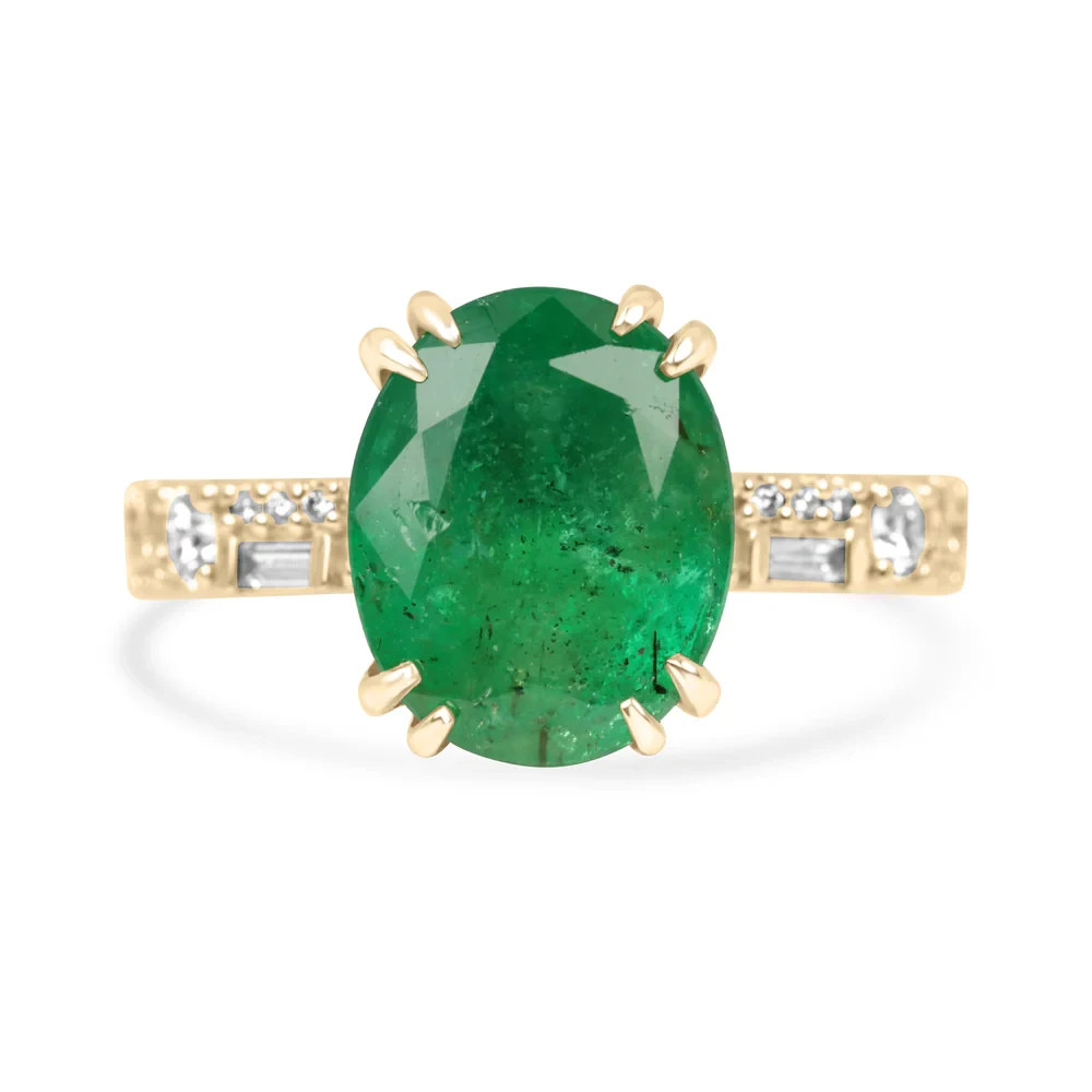 Art Deco Antique 3.60 Ct Natural Emerald Vintage Wedding Ring 14K Yellow Gold FN