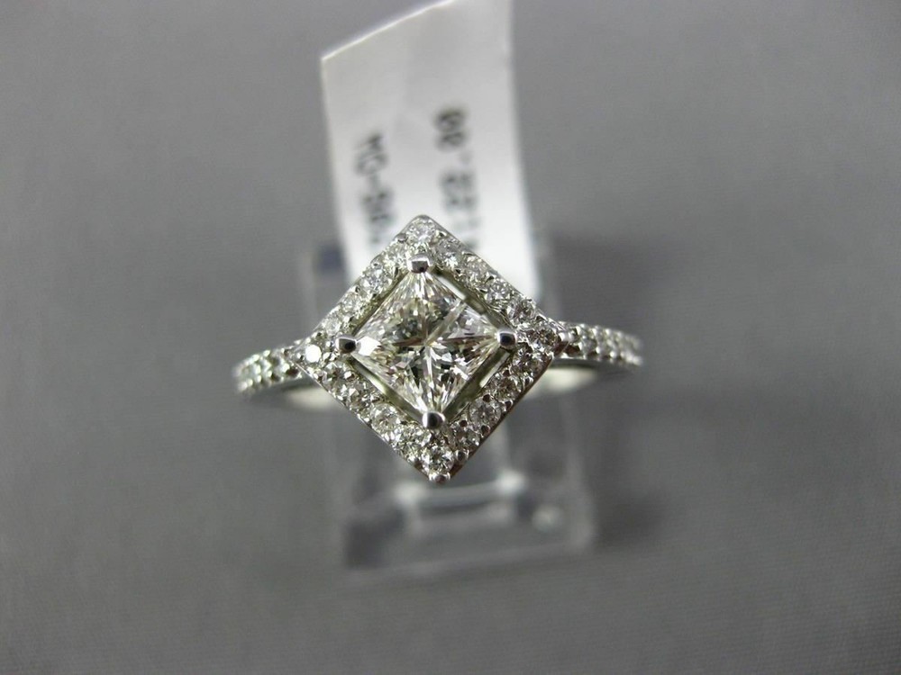 WIDE .99CT ROUND & PRINCESS DIAMOND 14KT WHITE GOLD HALO SQUARE ENGAGEMENT RING