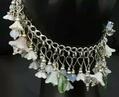 VTG Sterling Charm Braclet Pastel Dangle Opalescent Beads Flower Glass Lampwork