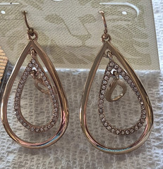 Anne Klein Vintage Earrings Gold plate crystal 3 teardrop dangle pierced
