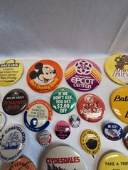 Eclectic Lot of Vintage 70’s Era and 80’s Disney Hotel and More Pinback Buttons