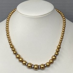 Gold Simulated Pearls Graduating Shiny Beads Rondelle Rhinestone Spacers 17″