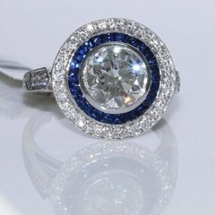 Art Deco Vintage 2.90 Ct Diamond & Sapphire Wedding Ring 925 Sterling Silver