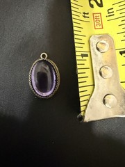 Vintage Purple Cabochon Pendant Silver Tone Setting Oval Charm