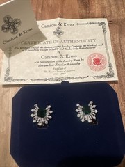 Vintage JBK Camrose & Kross Simulated Emerald CZ Silver Tone Clip On Earrings