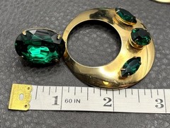 Massive Huge 80s Runway Vintage Green Crystal Dangle Hoop Statement Earrings