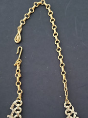 Vintage Gold Tone Blue Rhinestone Choker/Necklace w/Hook Clasp
