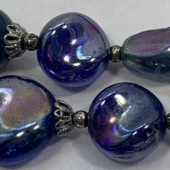 Vintage TRIFARI Cobalt Blue Glass Bead Necklace 2 Tier Peacock Iridescent Silver