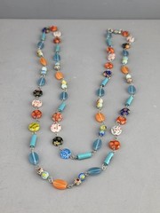 Vintage Cookie Lee Millefiori Glass Bead Necklace – 38” Signed Tag. (M)