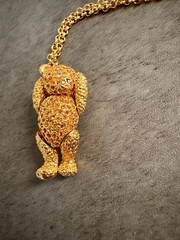 Articulated Bear Necklace And Brooch Set Goldtone With Rhinestones