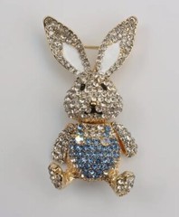 Rabbit in Blue Brooch Pin Rhinestone Covered Moveable Joints Fashion Jewelry