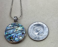 Sterling Silver Large Mother Of Pearl Pendant On 24” 925 Necklace