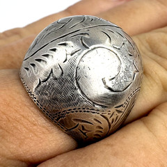 Vintage Sterling Silver 925 Oxidized Boho Etched Wide Round Domed Ring Size 7.75
