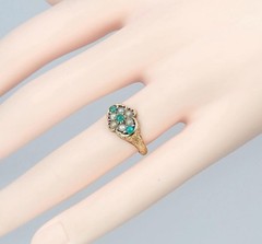 Pretty Antique Victorian 15K Gold Turquoise Pearl Floral Engraved Ring 1869 5.75