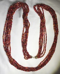 Vintage 6-strand Bohemian Glass Bead Necklace ~ 36” ~ Red Amber ~ NO CLASP