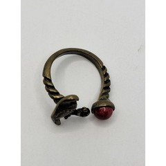 Southwestern Brass Bypass Ring Bird Flower Red Stone Dyed Howlite Size 6 3/4