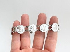 Siam Sterling Silver White Octagon Paneled Thai 30’s 925 Vintage Bracelet