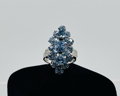 Vtg-BLUE RHINESTONE-Necklace-Choker-Ring-Bracelet-Clip-on Earrings SET