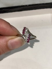 10K White Gold Natural Diamond & Ruby Ring Size 7.5 Vintage Estate 2.39g
