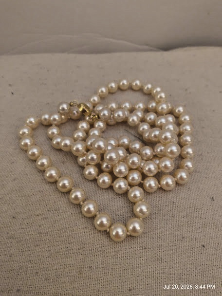 Marvella Vintage Luminous Faux Pearl Knotted Long Single Strand Necklace