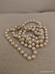 Marvella Vintage Luminous Faux Pearl Knotted Long Single Strand Necklace