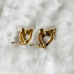 vintage Moschino Logo Heart Bow Clip On earrings Gold Tone Rare Japan exclusive