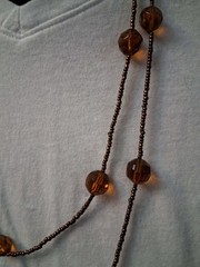 Amber Colored Small and Large Bead Necklace 28in Long