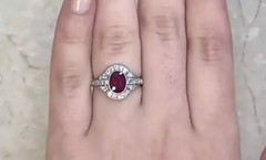 3Ct Art Deco Style Oval Cut Lab Created Ruby Halo Wedding 14K White Gold FN Ring