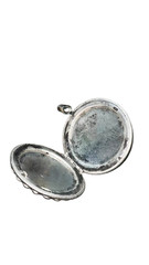 Antique Opening Locket Pendant Silver Tone Red Stone Holds Two Photos Classic 1.