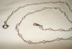 Vntg Korea Silver Tone Metal Faux Pearl Ball Link Chain 18 ¼” Jewelry Necklace