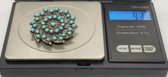 Rare HUBERT JOHNSON Zuni Turquoise Pinwheel Petit Point PENDANT BROOCH 1960s