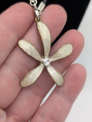 Vintage Alloy Enameled Metal Daisy Flower Pendant Rhinestone Center OOAK