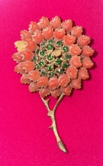 Florenza Brooch Pin Missing One Coral and One Green Rhinestone Vintage Jewelry