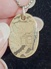Vtg Signed Scrimshaw Pendant Necklace 925 Diagonal Italy Sterling Silver Chain