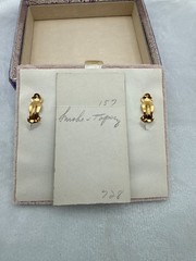 Vtg B David Smoke & Topaz Rhinestone Brooch Earrings Set Marquise Leaf Gold Tone