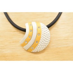 Vintage Collar Necklace Choker Brushed Silver Gold Black Cord Signed 1990s Bin1D