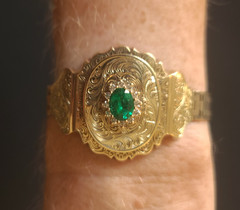Wonderful 14kt Solid Yellow Gold Victorian Bracelet – Large Emerald w/Diamonds