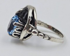 Cini Sterling Ring Acanthus Leaf Silver Vintage Blue Color