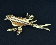 Vintage Blue Bird Enamel Brooch Cabochon Rhinestone Gold Tone Figural Pin