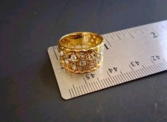 Vintage Ring 18K Gold Band 750 Diamond Lattice Yellow White Gold