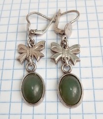 Vintage Earrings natural Nephrite stones Sterling Silver 925 star USSR Jewelry