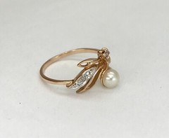Chic Vintage Original Rose & White Gold 585 14k Ring with Cultured Pearl 1.72 g