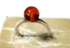 Baltic Vintage Genuine Cognac Color Amber Ring 925 Silver Made in Poland #101