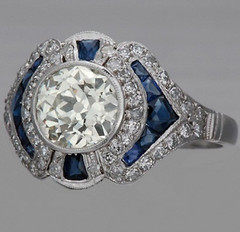 Vintage Art Deco Style Lab Created Diamond Engagement 14K White Gold Finish Ring