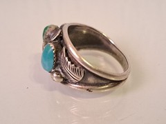 Old 925 Silver Ring With Turquoise Stones, Ring Size 62 (19.7 mm)