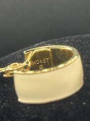 Vintage Monet Signed Hinged Clip-On Enamel Gold Tone Hoop Earrings