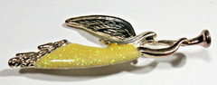 Vtg SIGNED AAI BIG LARGE WING ANGEL TRUMPET silver tone yellow glitterBrooch Pin