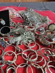Estate Collection Silver Tone Jewelry Lot Rings Earrings mixed lot #10a (60 pcs)