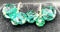 Napier Lucite Vtg Earrings Clip Screw back Vintage Dangle Green Gold Tone Chunky